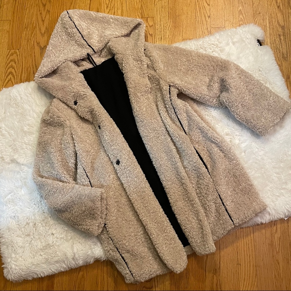 Fall & Winter Neutral Tan Teddy Fur Coat with Hood